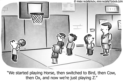 Basketball players who kept changing the game from Horse to Bird, Cow, Ox, and finally Z
